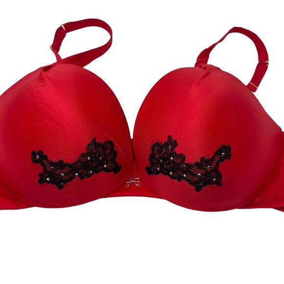 Victoria's Secret Very Sexy Padded Plunge Pushup Bra 36D  Underwired Red Jeweled - Picture 2 of 6